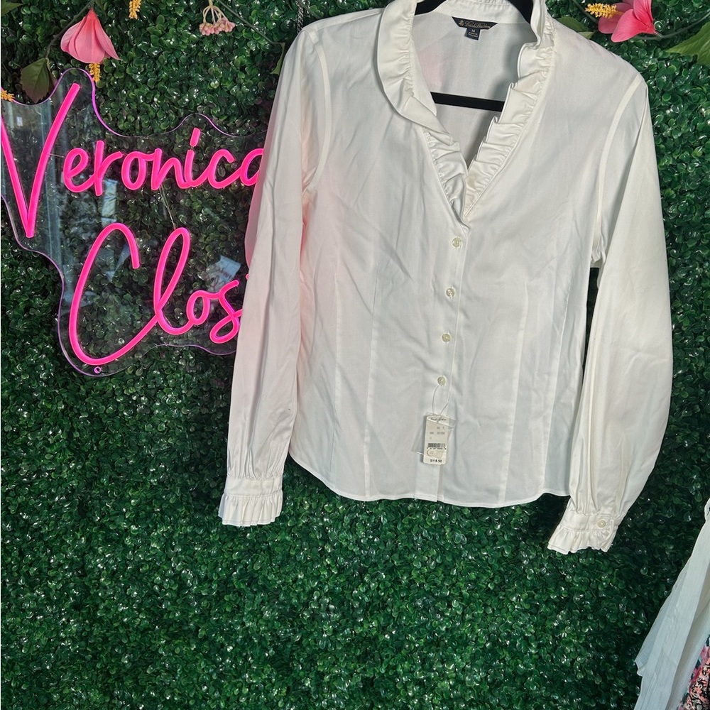 Brooks Brothers White Ruffled Button Down Shirt